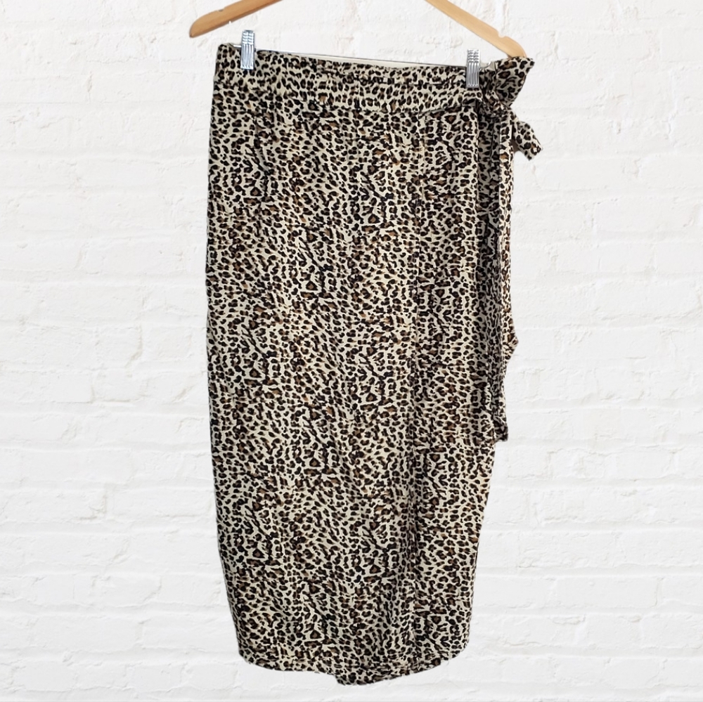 Brunette x Koy Resort Size XS Leopard Print Rayon Wrap Skirt - Picture 2 of 12